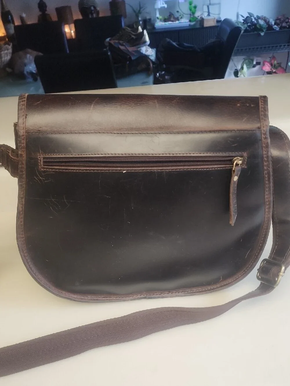 Leather Messenger Bag - Dark Brown